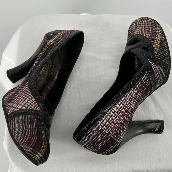 Vintage Y2K Women's 7.5 Bongo Bratz Canvas Plaid Pumps Round Toe Purple Heels - Picture 4 of 8